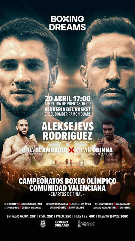 Une affiche avec un combat Aleksejevs vs Rodriguez