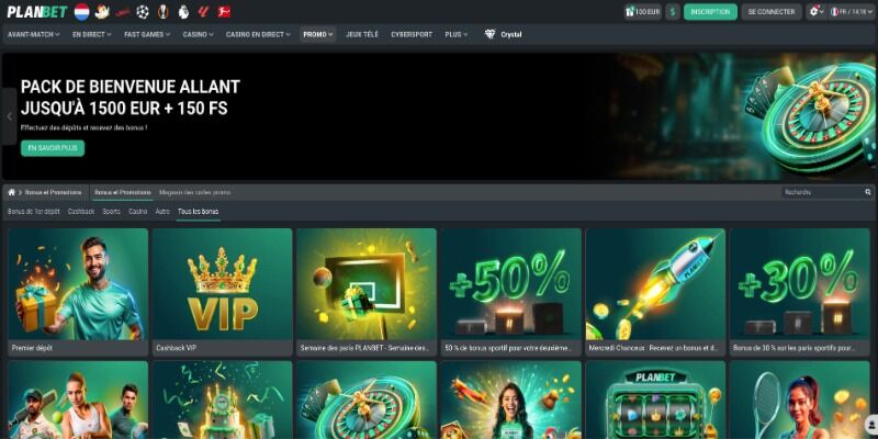 Capture d'écran de la page promotionnelle PLANBET