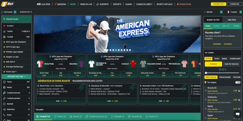 Capture d'écran de la page sport 1Bet