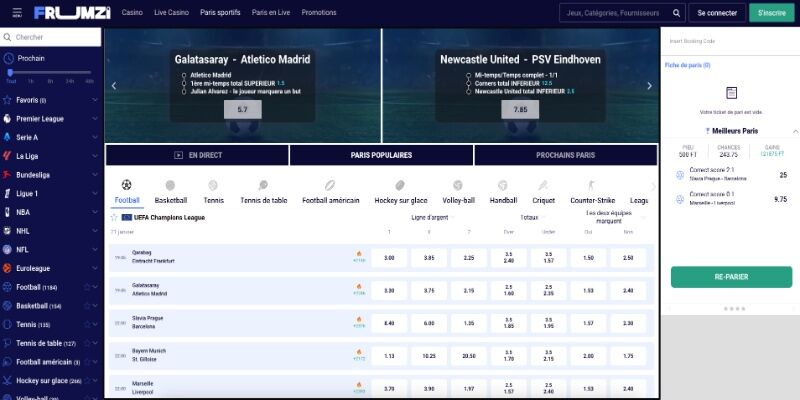 Capture d'écran de la page sport Frumzi
