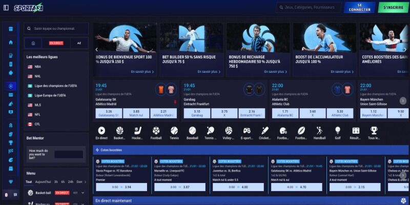 Capture d'écran de la page sport Sportaza