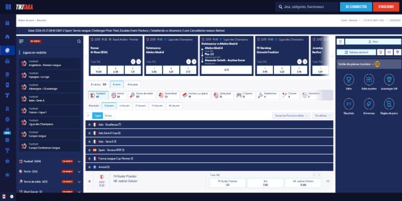 Capture d'écran de la page sport TikiTaka