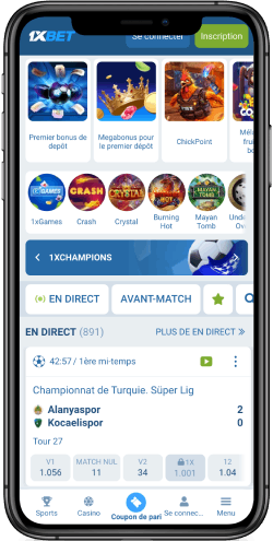 Capture d'écran mobile de la page d'accueil de 1xBet