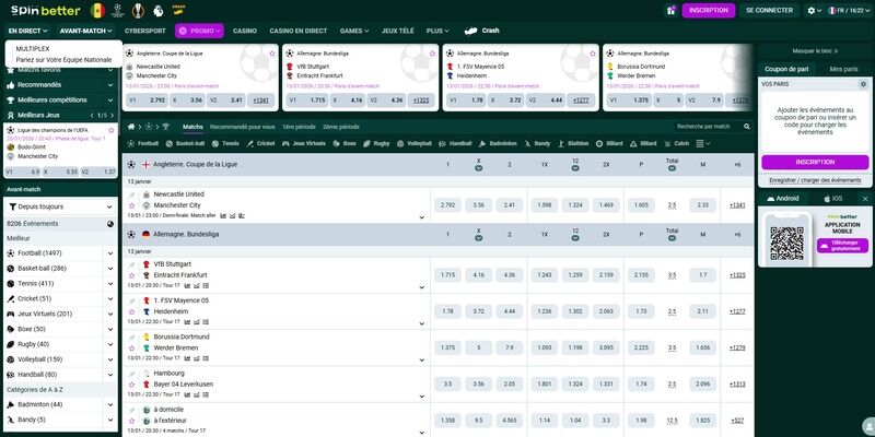 Image de la page sportive sur SpinBetter