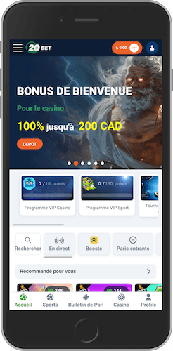 20Bet Canada application mobile