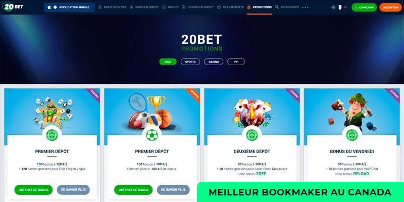20bet Canada page promotionnelle