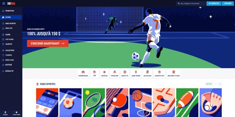 nouveau bookmaker 22bet Canada page principale TikiTaka