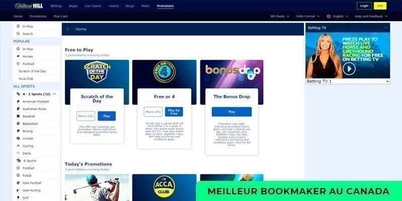 William Hill Canada page promotionnelle
