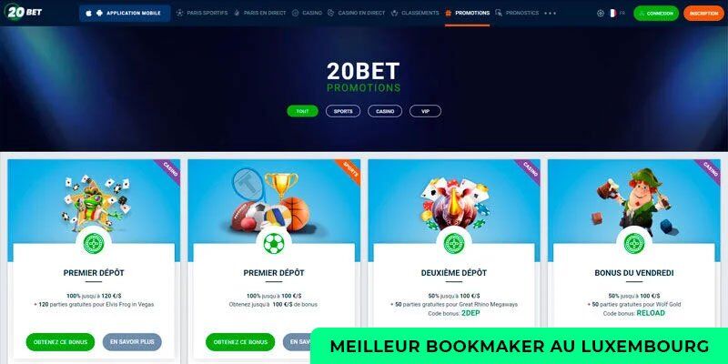 Meilleur bookmaker 20bet au Luxembourg - page promo