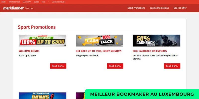 Meilleur bookmaker Meridianbet au Luxembourg - page promo