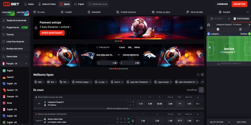 Capture d'écran de la page sport N1Bet