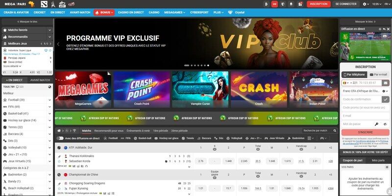 Image de la page sportive sur Megapari