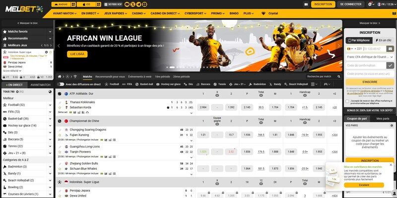 Image de la page sportive sur Melbet