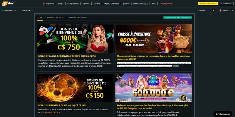 Capture d'écran de la page promotionnelle de 1Bet