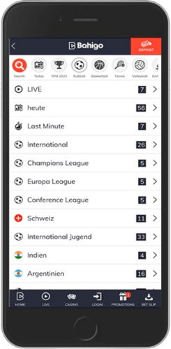 Capture d'écran mobile de la page sport de Bahigo