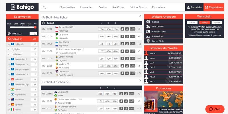 Capture d'écran de la page sport de Bahigo