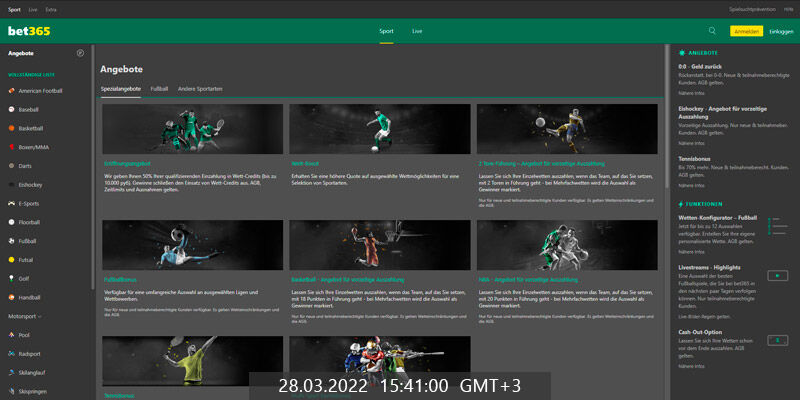 Capture d'écran de la page promotionnelle de bet365
