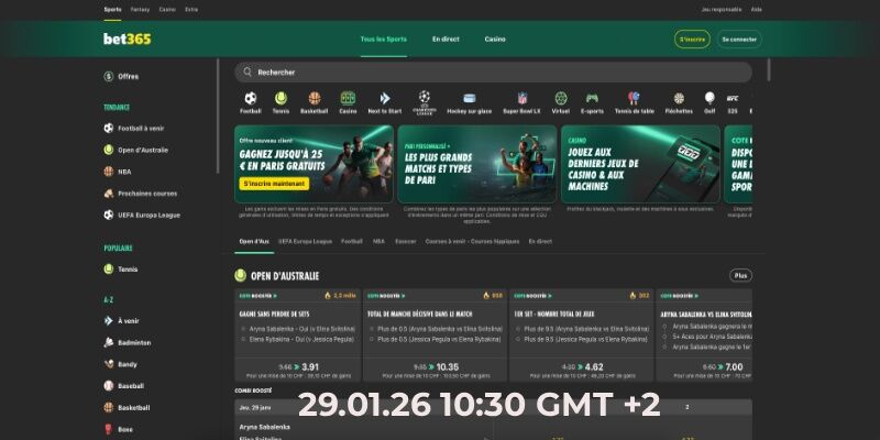Capture d'écran de la page sportive de bet365