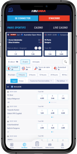 Capture d'écran mobile de la page sportive de Tikitaka