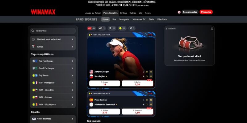 capture d'écran de la page sport Winamax