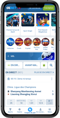 Capture d'écran de l'application mobile 1xbet