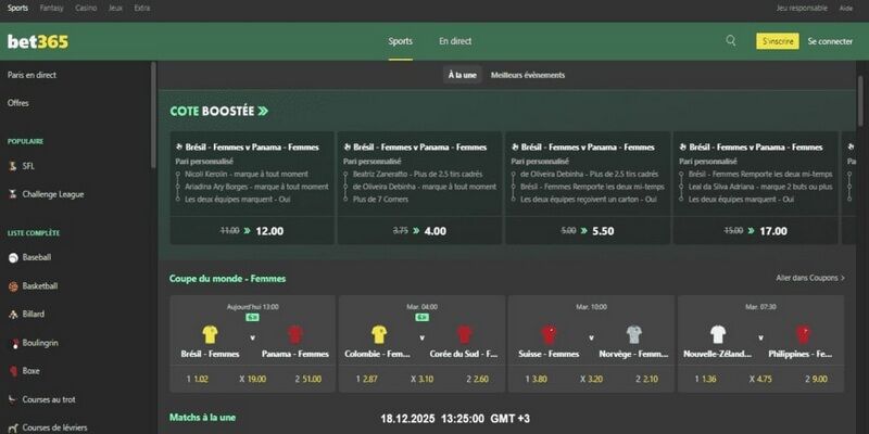 Capture d'écran de la page sports de bet365