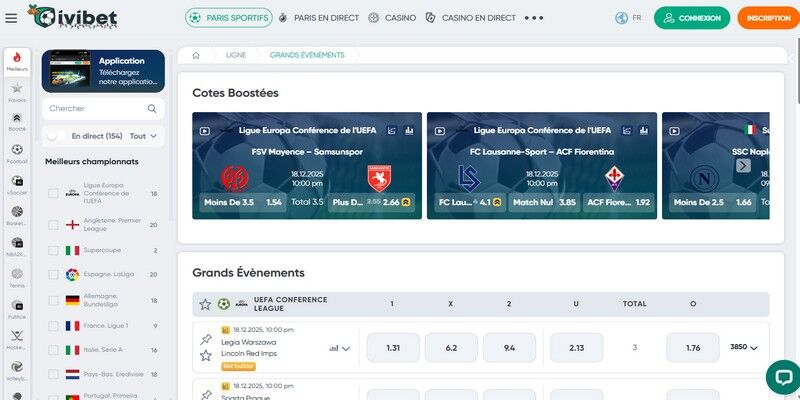 Capture d'écran de la page sports de Ivibet