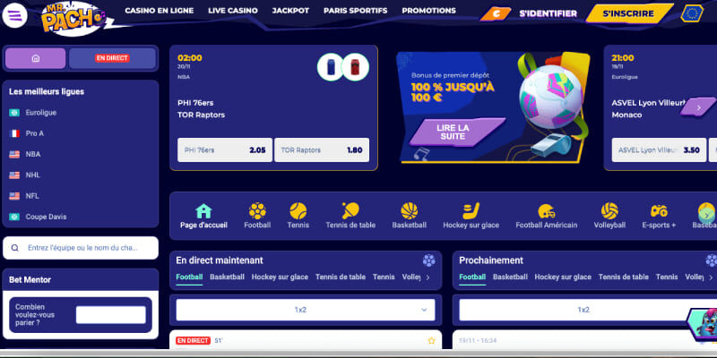 Capture d'écran de la page de paris sportifs MrPacho