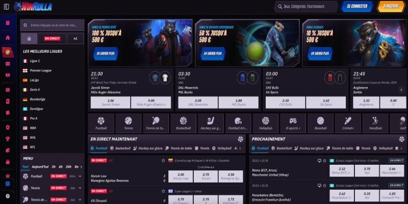 Capture d'écran de la page de paris sportifs WinRolla