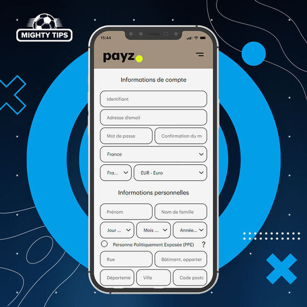 Capture d'écran mobile de la connexion au compte Payz