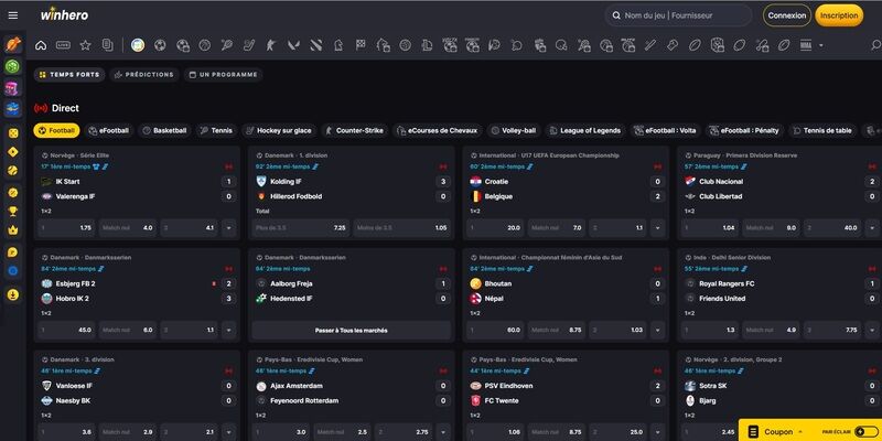 Capture d'écran de la page « Sports » de Winhero