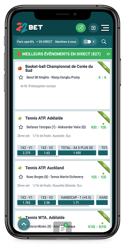 Capture d'écran mobile de la page sportive 22bet