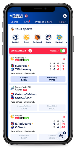Capture d'écran mobile de la page sportive Parions Sport