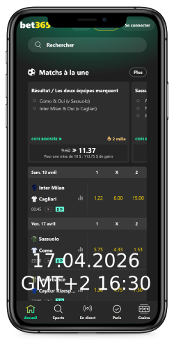 Capture d'écran de la page des sports
