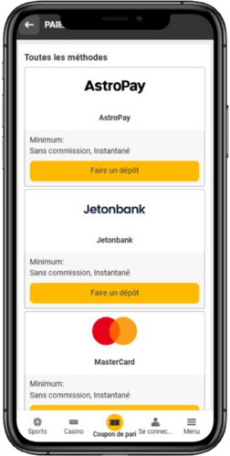 Capture d'écran de la page du système de paiement
