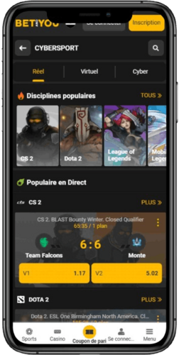 Capture d'écran de la page des sports