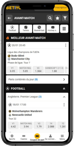 Capture d'écran de la page des sports