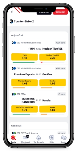 Capture d'écran de la page des sports