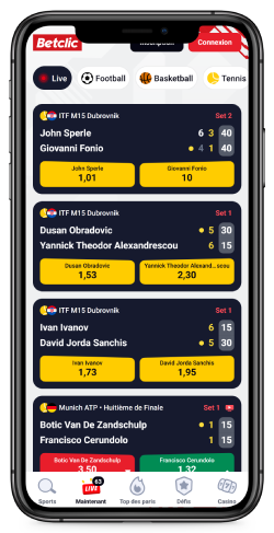 Capture d'écran de la page des sports