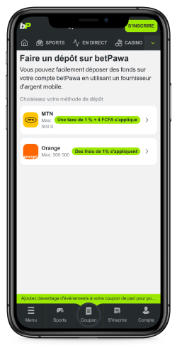 Capture d'écran de la page du système de paiement