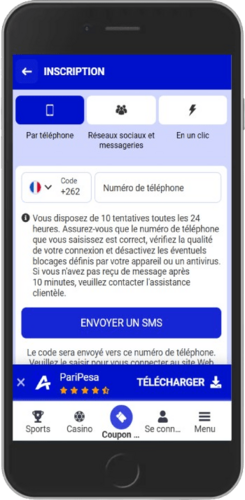 Écran de la page de connexion mobile de Paripesa