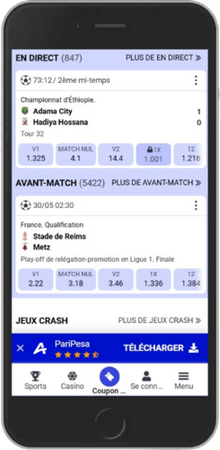Capture d'écran mobile de la page sportive de Paripesa