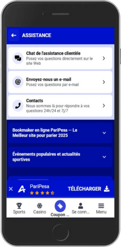 Page d'assistance de Paripesa