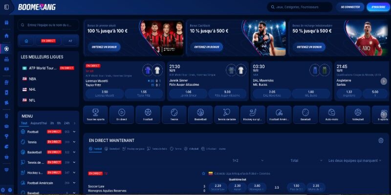 Boomerang Bet page principale des sports