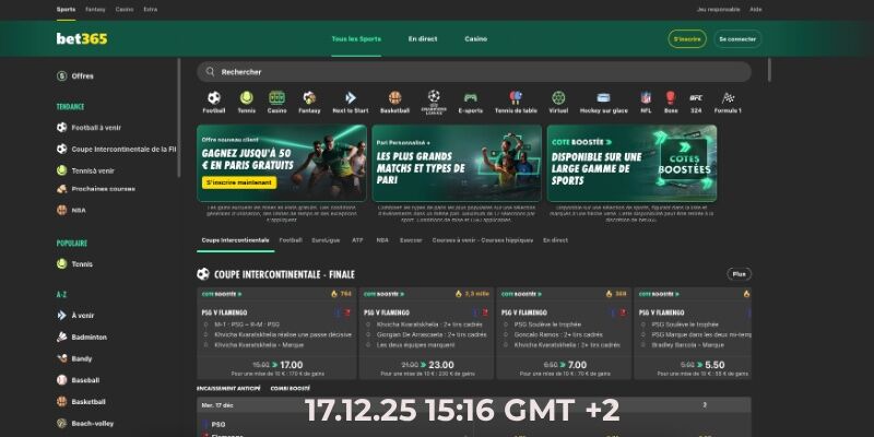 Capture d'écran de la page principale bet365