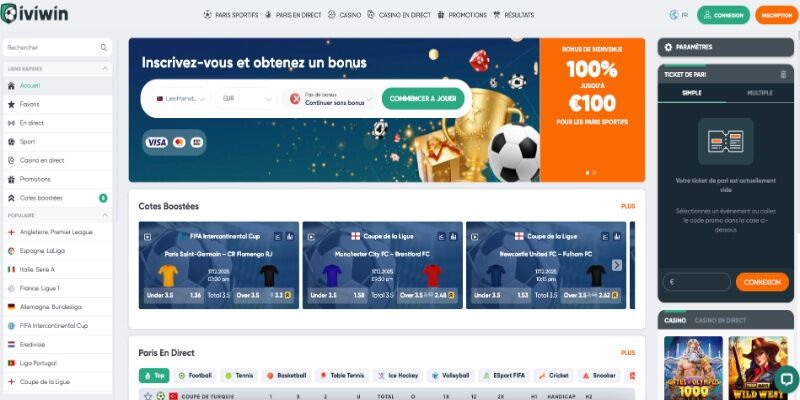 Capture d'écran de la page principale Ivibet