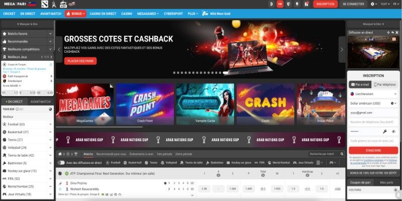 Capture d'écran de la page principale Megapari