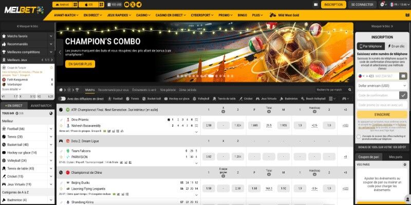 Capture d'écran de la page principale MelBet