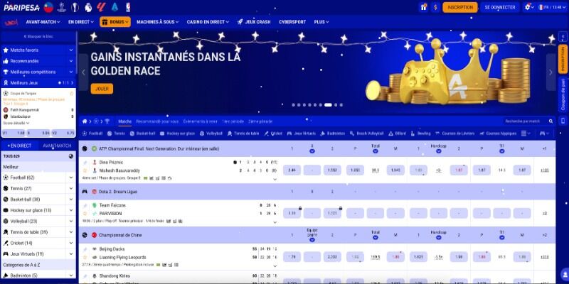 Capture d'écran de la page principale Paripesa