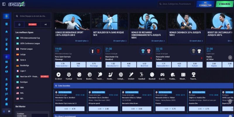 Capture d'écran de la page principale Sportaza